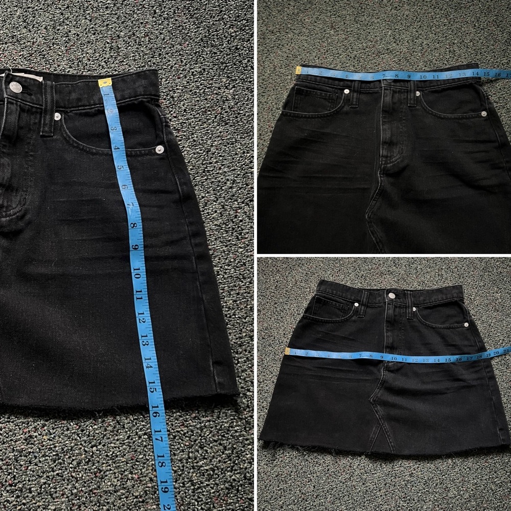 MADEWELL 100% Cotton Black Denim Mini High-Waist A-Line Frayed Hem Casual Skirt - Picture 15 of 16